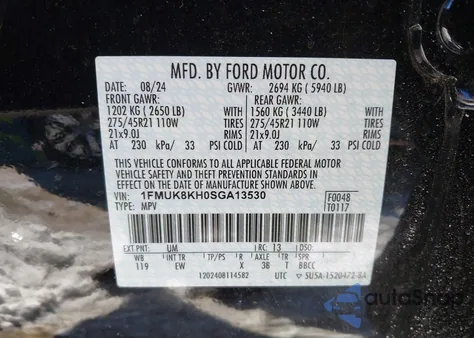 2025 Ford Explorer St-Line из США, поврежденный, VIN 1FMUK8KH0SGA13530